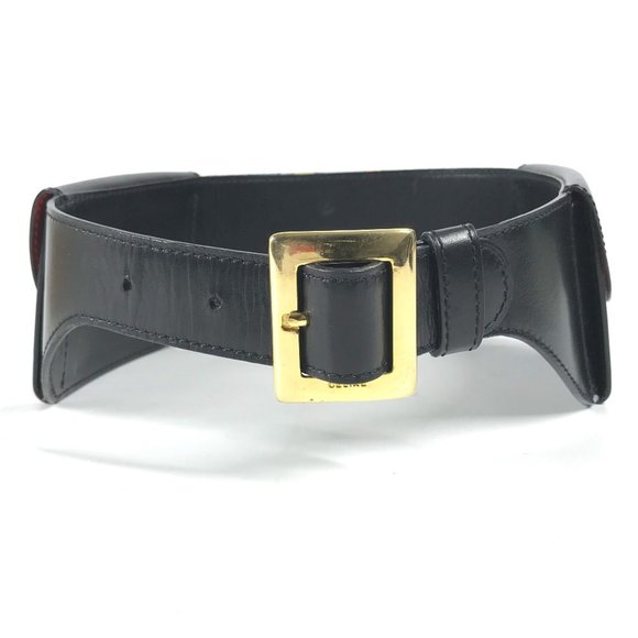 CELINE Wide Belt with Scarf Pattern Waist Bag Leather Silk Women's Black - Picture 3 of 12